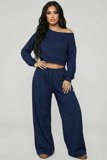 Effortless French Terry Off-shoulder Lounge Set