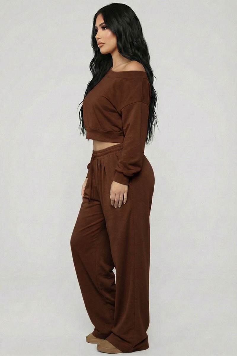 Effortless French Terry Off-shoulder Lounge Set