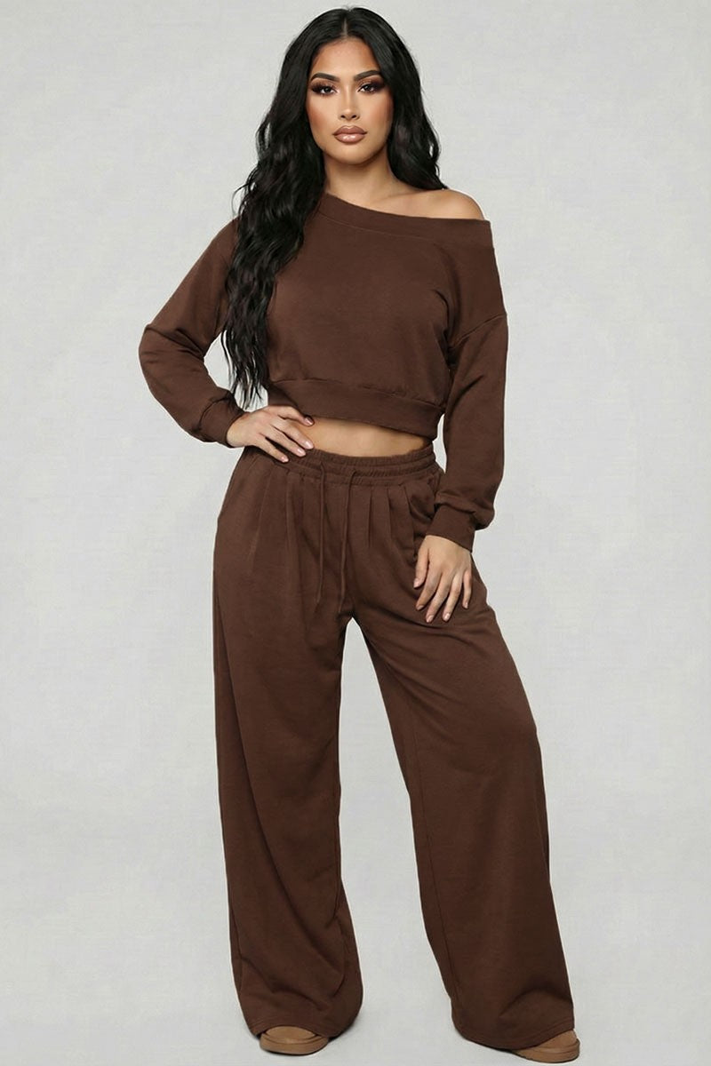 Effortless French Terry Off-shoulder Lounge Set