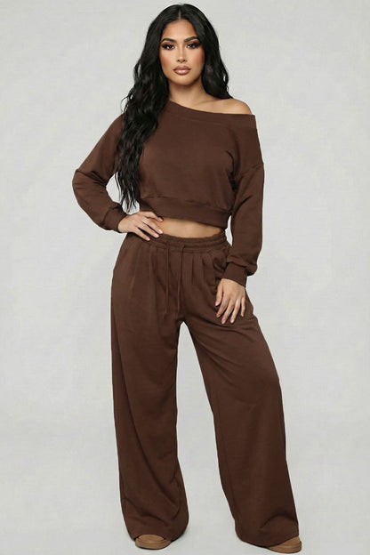 Effortless French Terry Off-shoulder Lounge Set