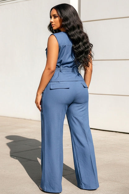 Gold Ornate Top With Tie And Wide Leg Pants 2pc Set