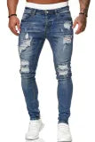 Light Blue Ripped Regular Mid Waist Conventional Solid Color Jeans