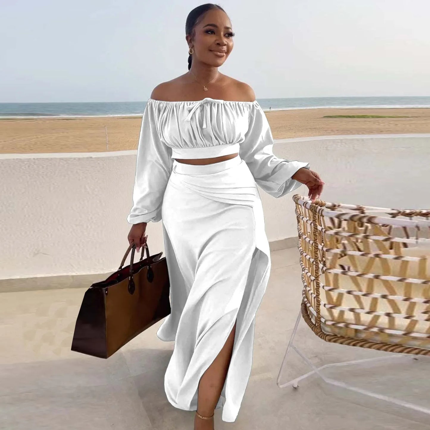 Sexy Off Shoulder Tops Long Skirts Set