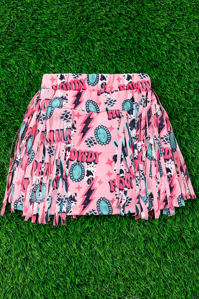 HOWDY" PINK SKIRT WITH SIDE FRINGE