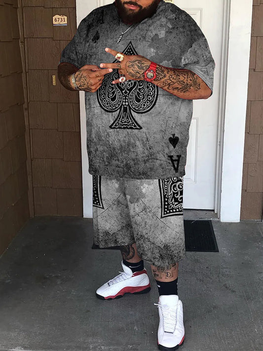 Grey 3D Short Sleeve Casual Men's Set