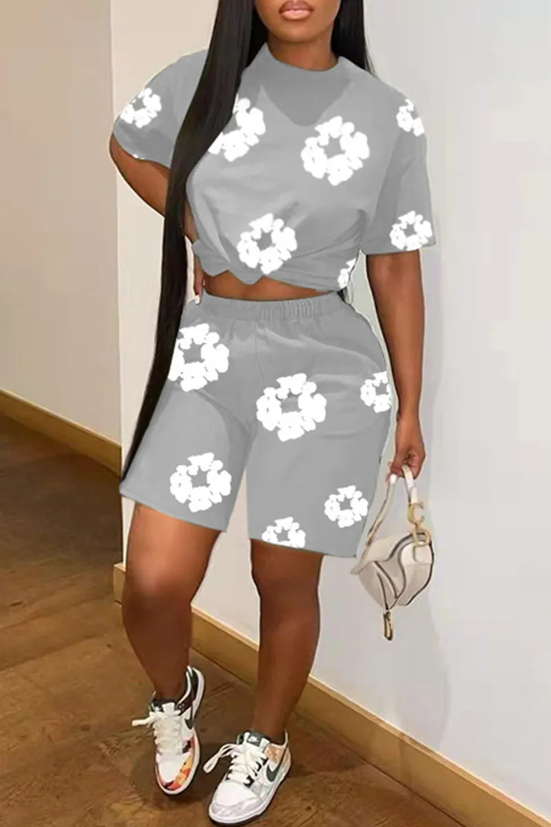 Street Patchwork Short Sleeve Two Pieces