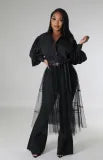 Mesh Patchwork Long Sleeve Long Shirt