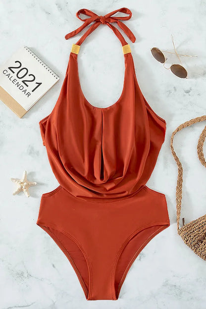 Solid Patchwork Fold Swimwear
