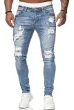 Light Blue Ripped Regular Mid Waist Conventional Solid Color Jeans