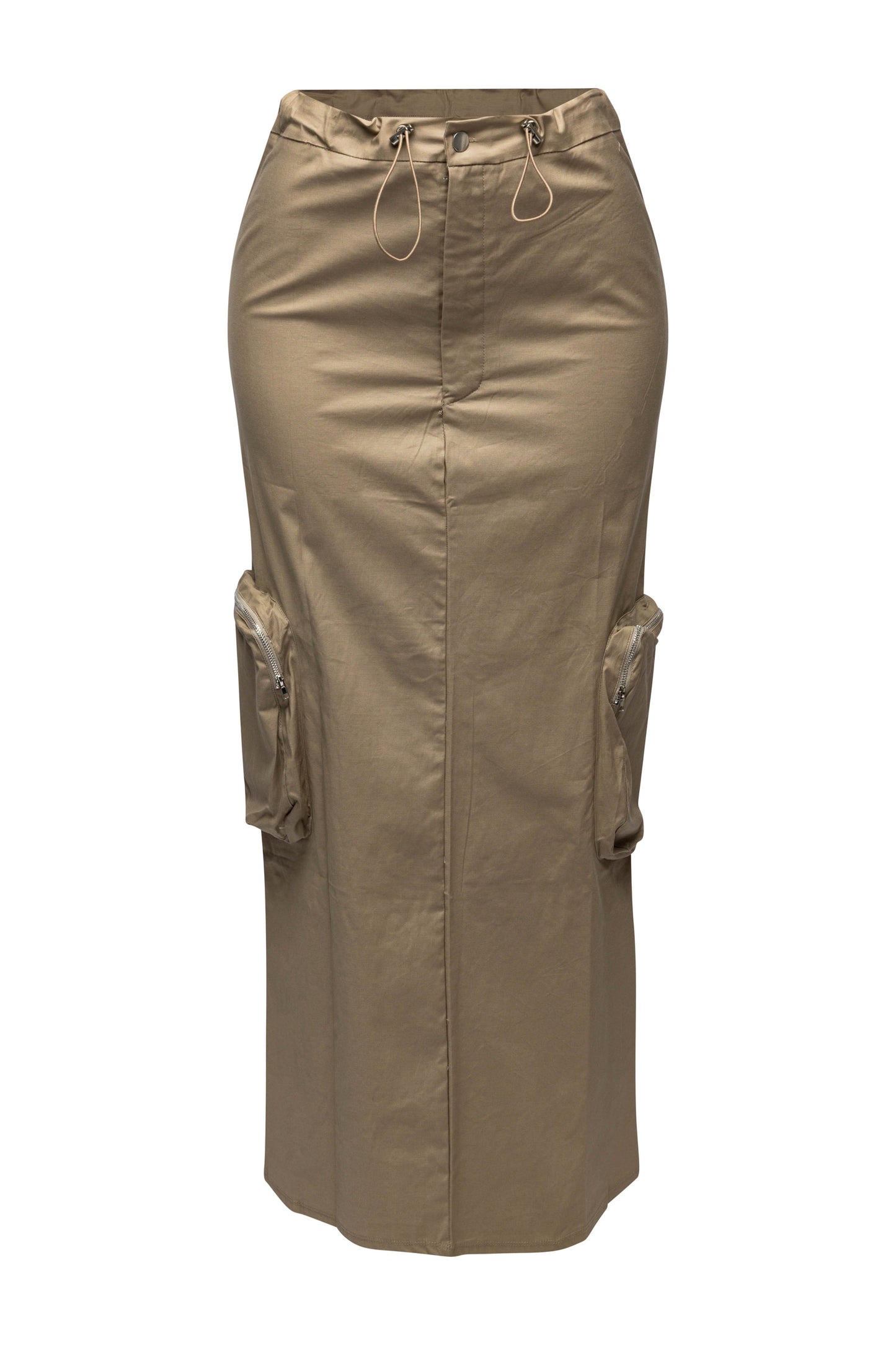 Side zippered pocket maxi cargo skirt