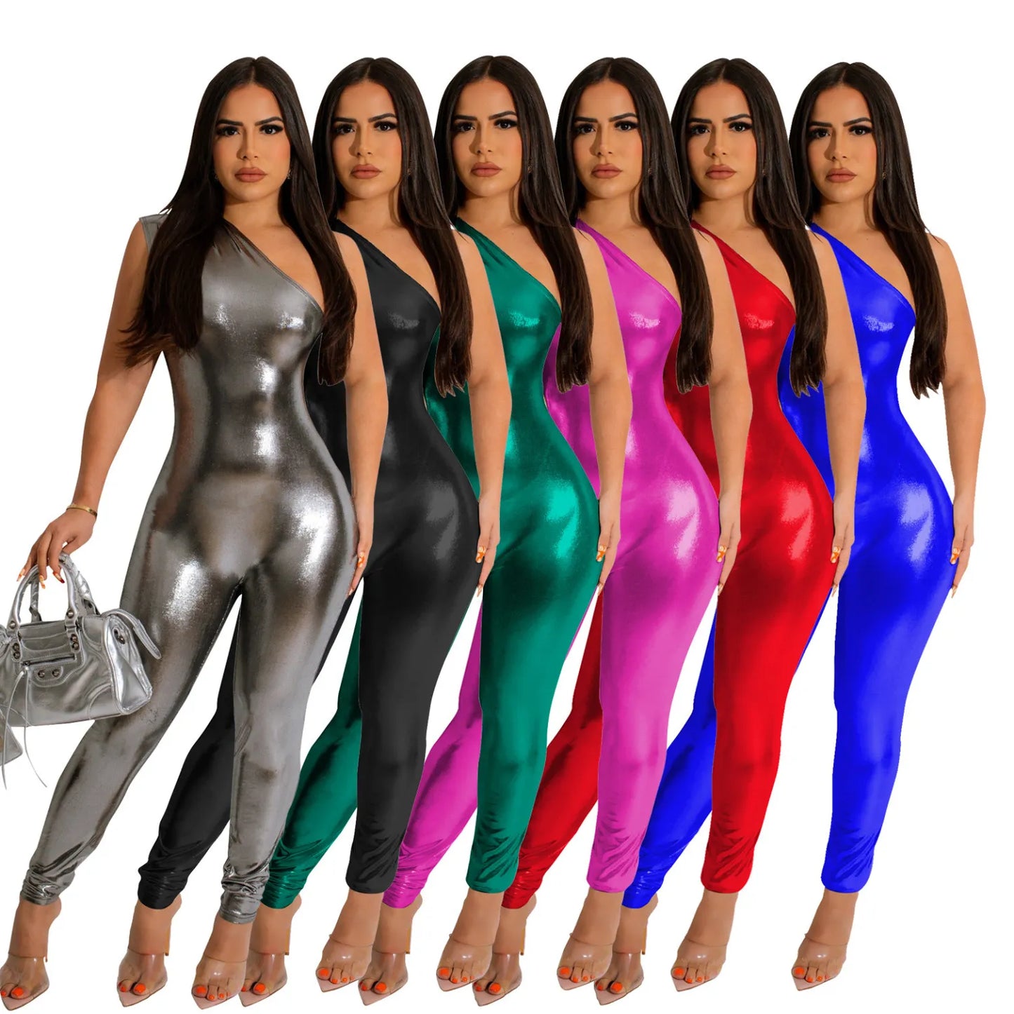 Slash Shoulder Sleeveless Tight Jumpsuit