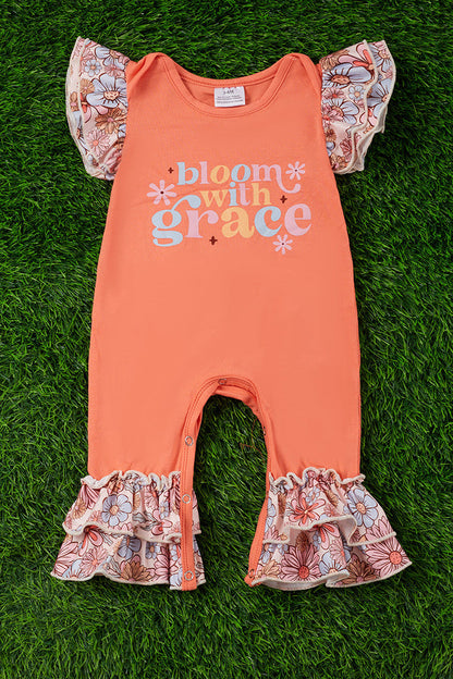 BLOOM WITH GRACE" ORANGE RUFFLE BABY ROMPER