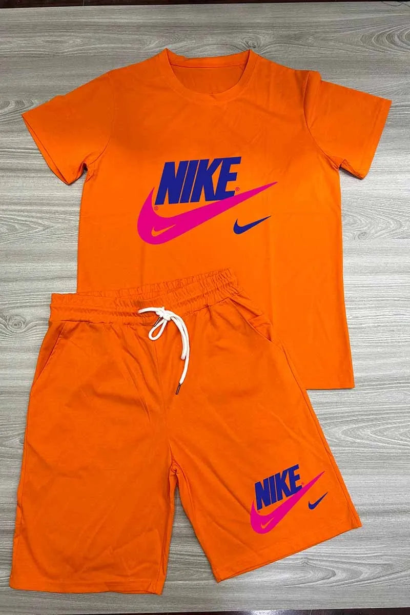 Women Orange Casual Short Sleeve 2PC