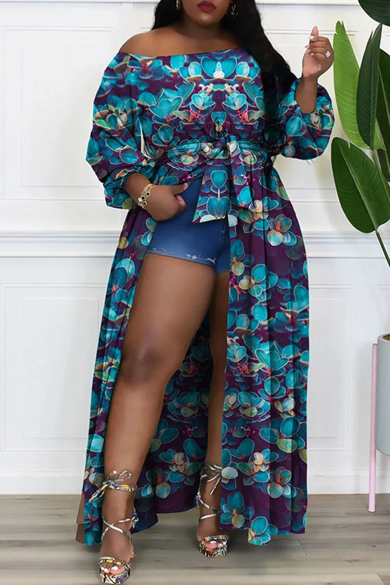 Off the Shoulder Long Sleeve Plus Size Dresses