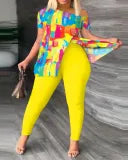 Slit Tops and Pants Two Piece Set