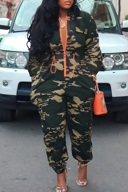 Camouflage Draw String Plus Size Jumpsuits