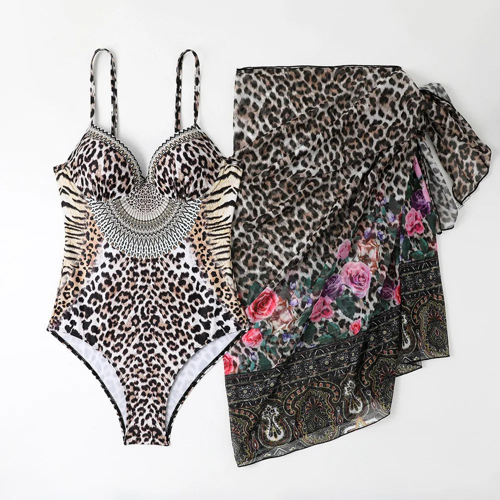 Leopard Print Mesh Long Skirt Swimwear
