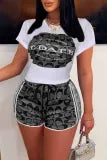 Multicolor Casual Print Short Sleeve Two Pieces