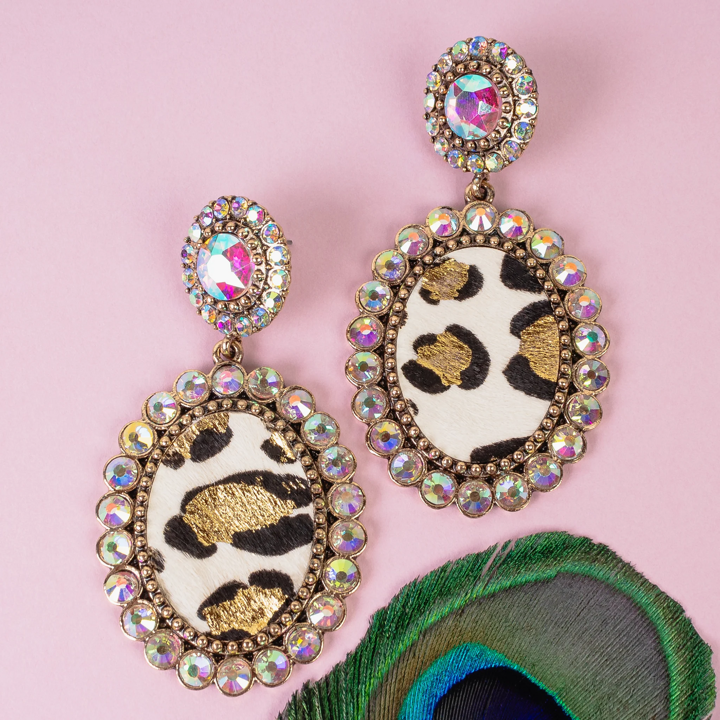 Faux Animal Print Earrings with Rhinestone Accent