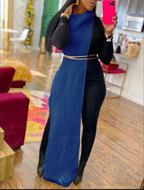 Turtleneck Side Slit Long Sweater Top