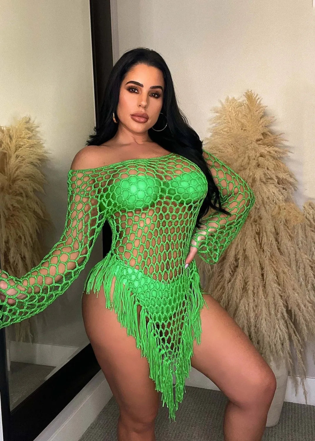 Crochet Fringe Net See-Through Beach Dress