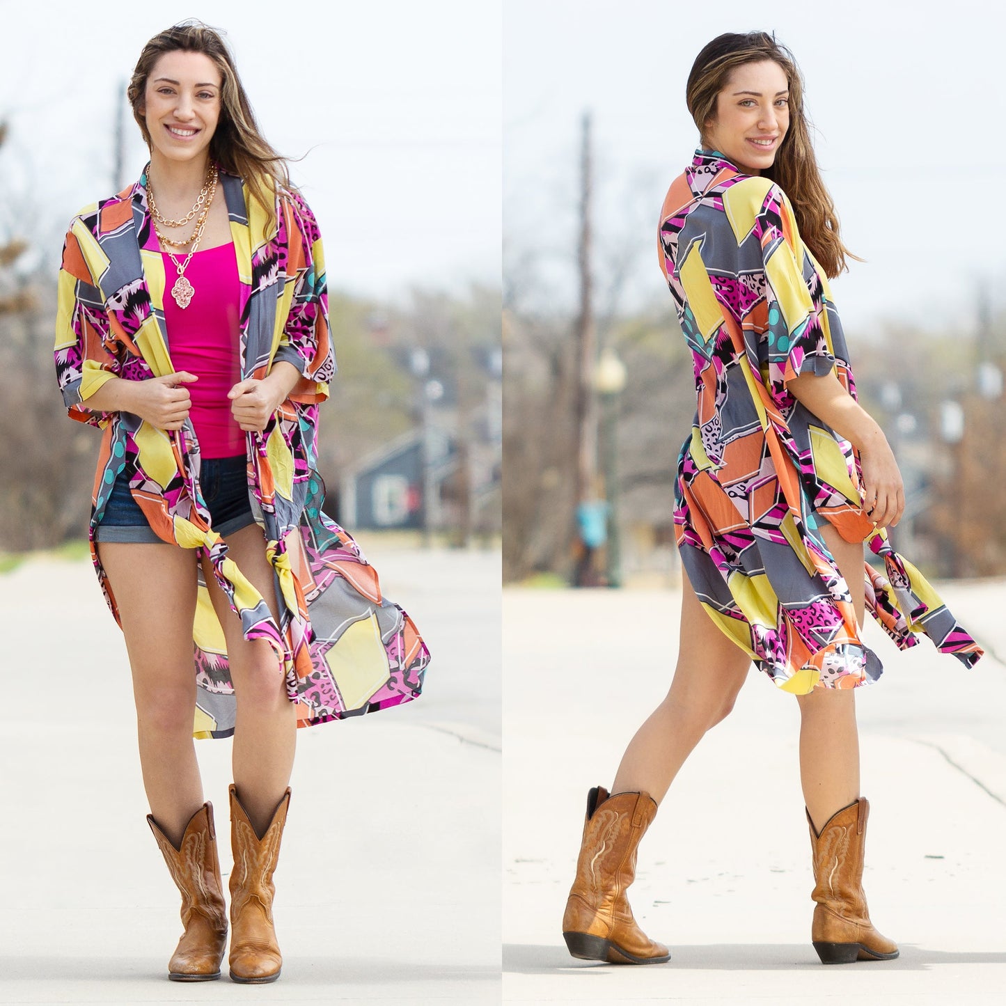 Turquoise Geometric Print Duster