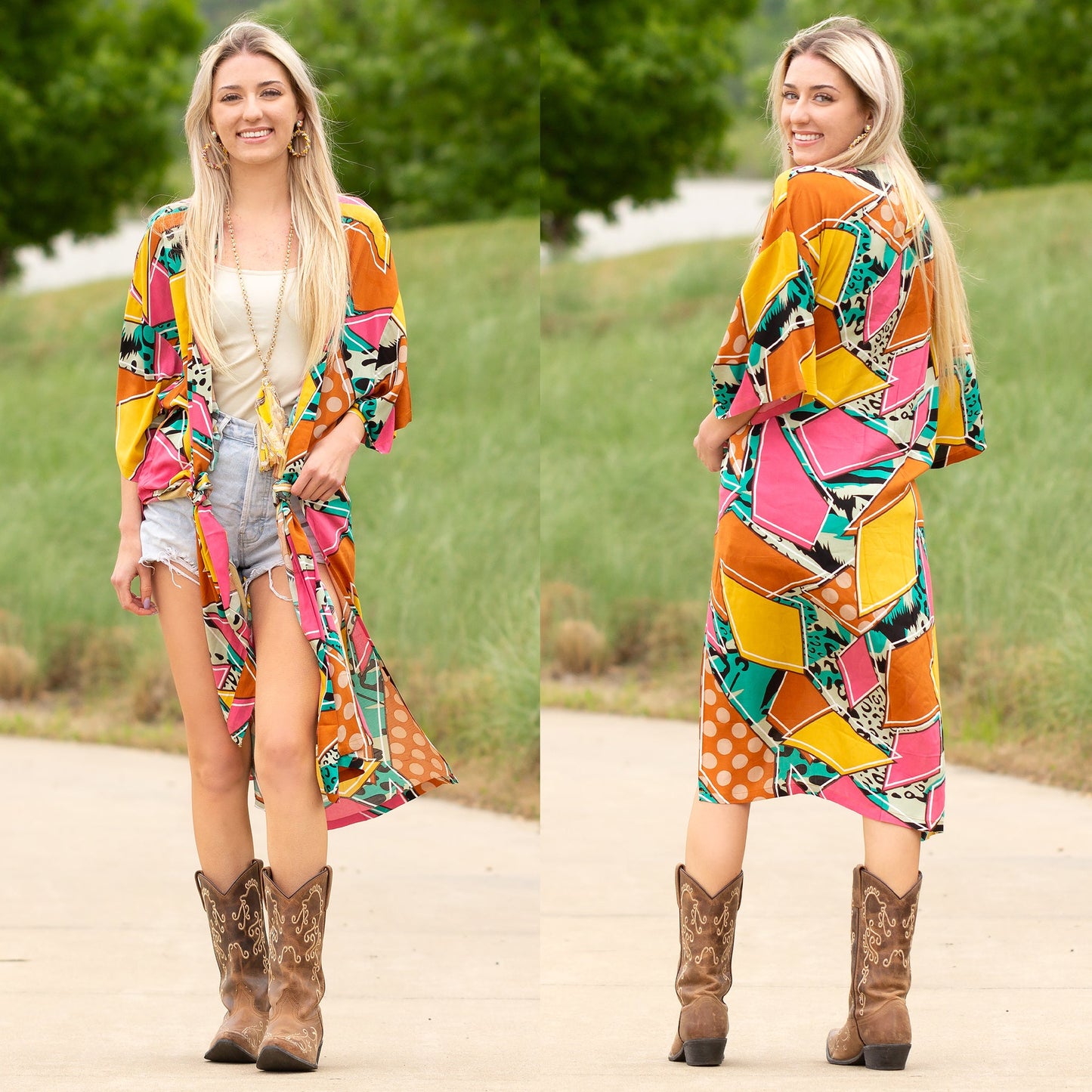 Turquoise Geometric Print Duster