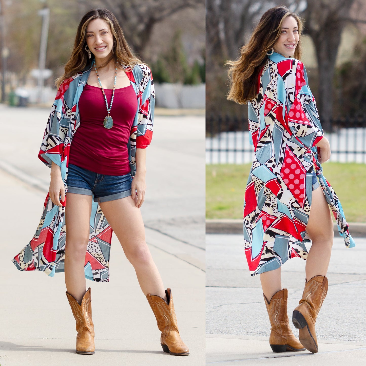 Turquoise Geometric Print Duster