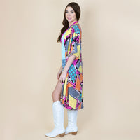 Turquoise Geometric Print Duster