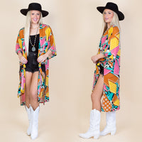 Turquoise Geometric Print Duster