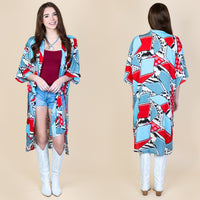 Turquoise Geometric Print Duster