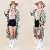 Turquoise Geometric Print Duster