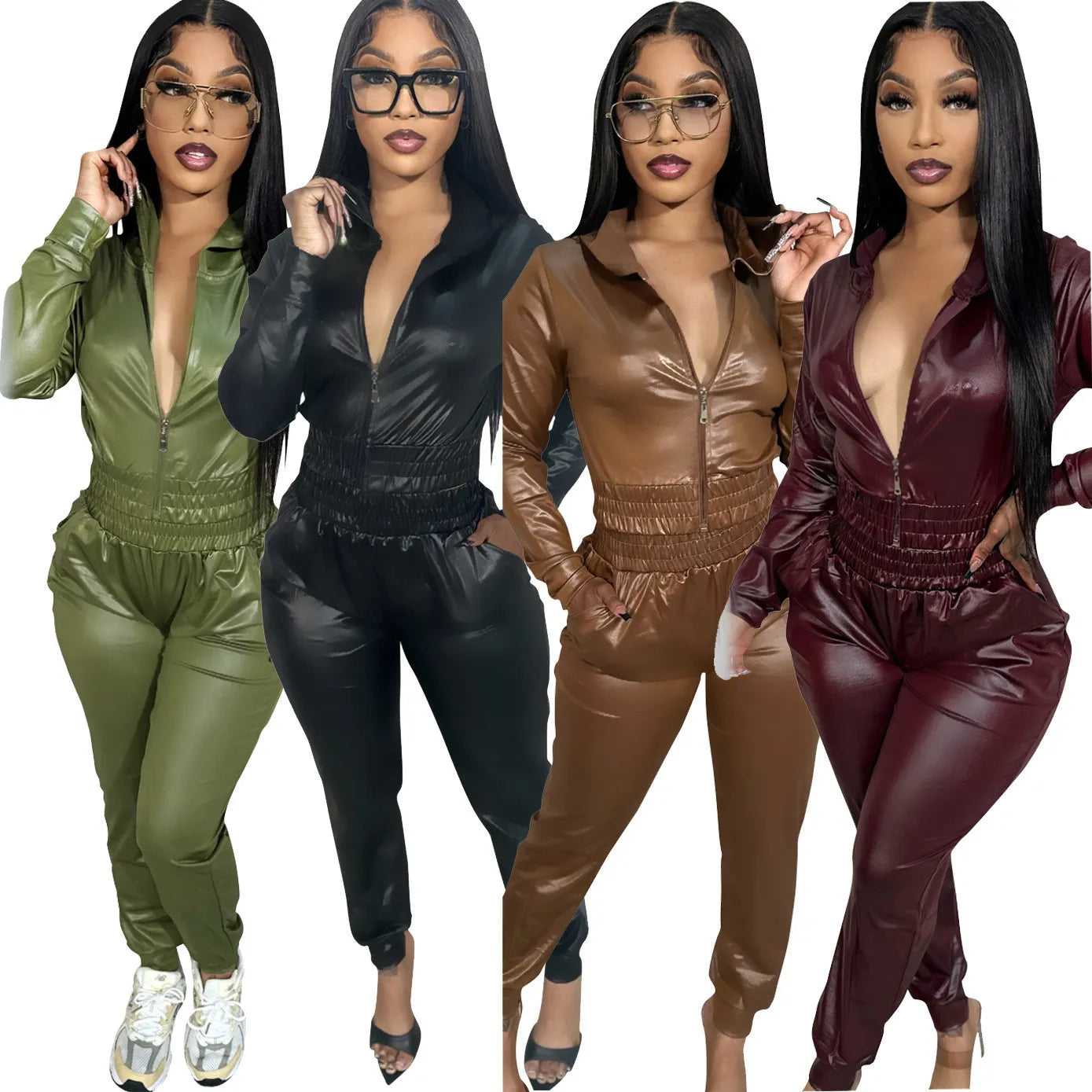Long Sleeve Zipper Hoodies Sport 2 Piece Pants Set