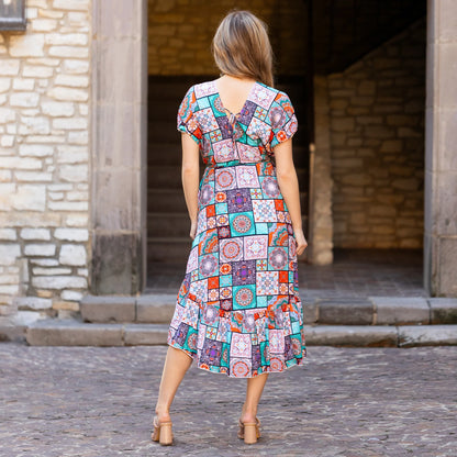 Bohemian Patchwork Print Dress with Pockets