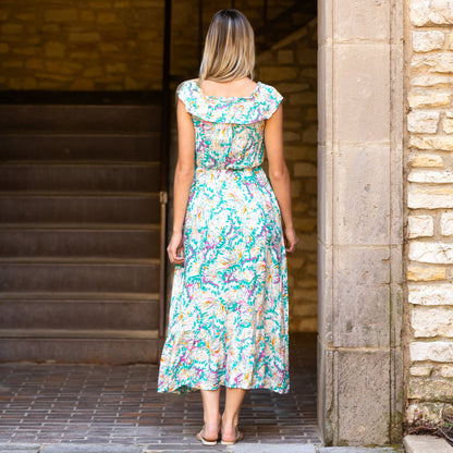 Turquoise Floral Print Dress with Pockets