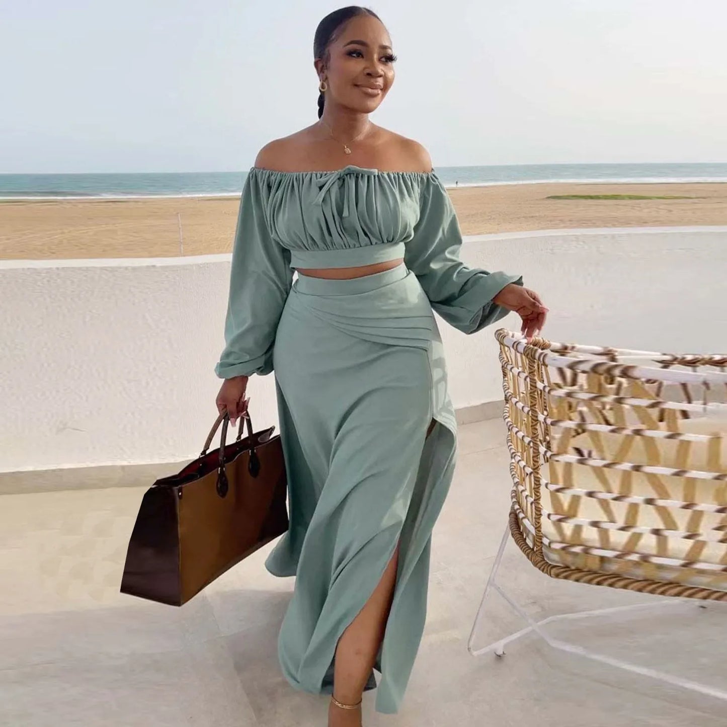 Sexy Off Shoulder Tops Long Skirts Set