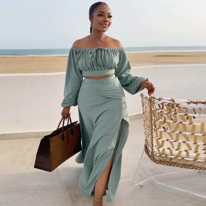 Sexy Off Shoulder Tops Long Skirts Set