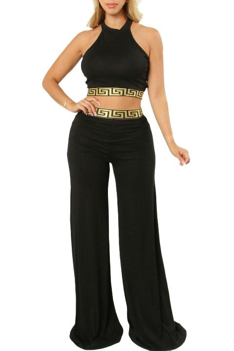 HALTER TOP AND WIDE LEG PANT SET