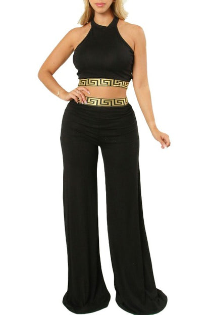 HALTER TOP AND WIDE LEG PANT SET
