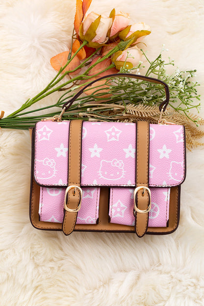 BLACK/TAN DOUBLE POCKET CROSSBODY PURSE.