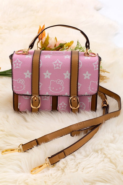 BLACK/TAN DOUBLE POCKET CROSSBODY PURSE.