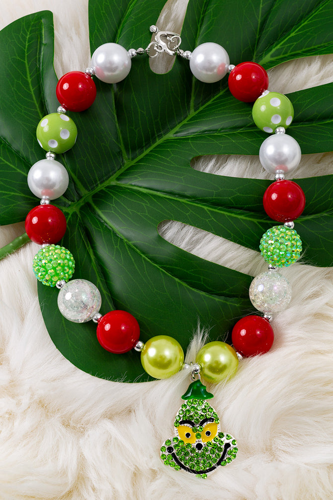 MULTI-COLOR BUBBLE NECKLACE WITH RHINESTONE PENDANT. 3PCS