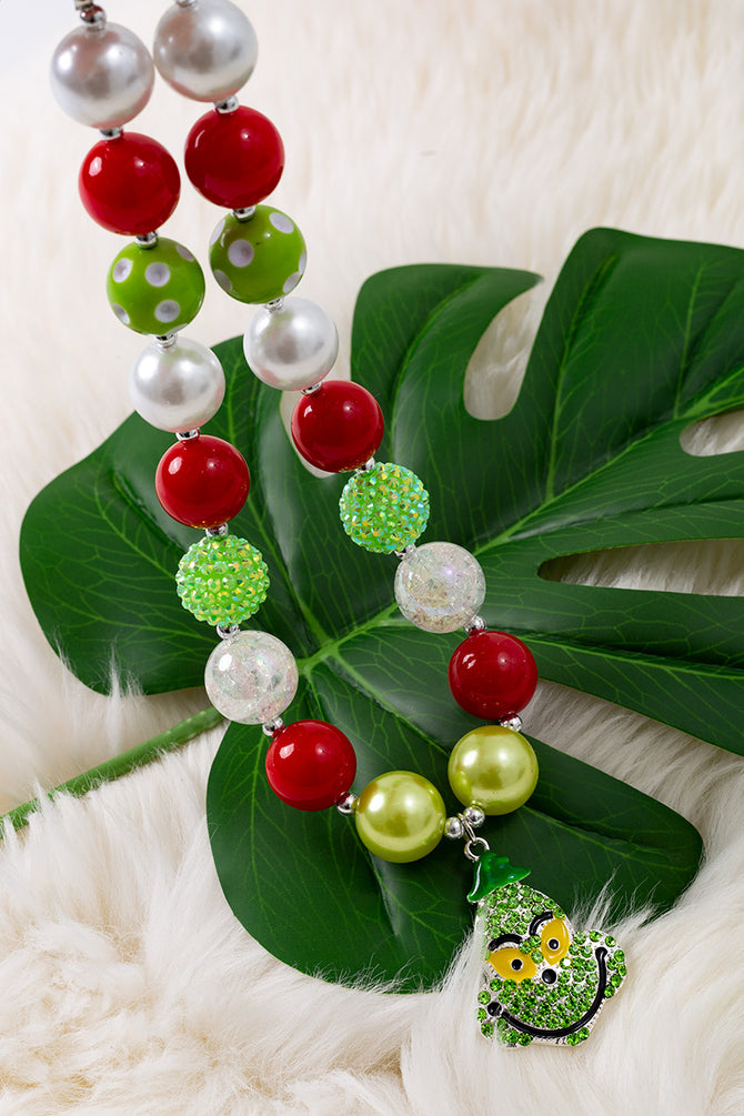 MULTI-COLOR BUBBLE NECKLACE WITH RHINESTONE PENDANT. 3PCS