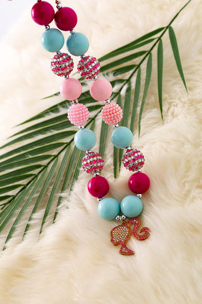 MULTI-COLOR & TEXTURE BUBBLE NECKLACE W/PENDANT. 3PCS
