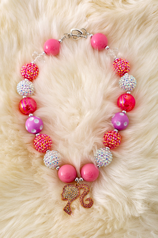 SHIMMER BUBBLE NECKLACE WITH RHINESTONE PENDANT. 3PCS