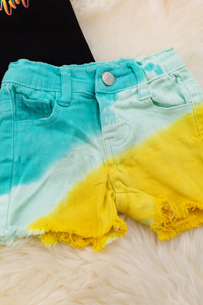 LOVE SUMMER🍹BLACK EMBROIDERED SLEEVE & TIE DYE DENIM SHORTS