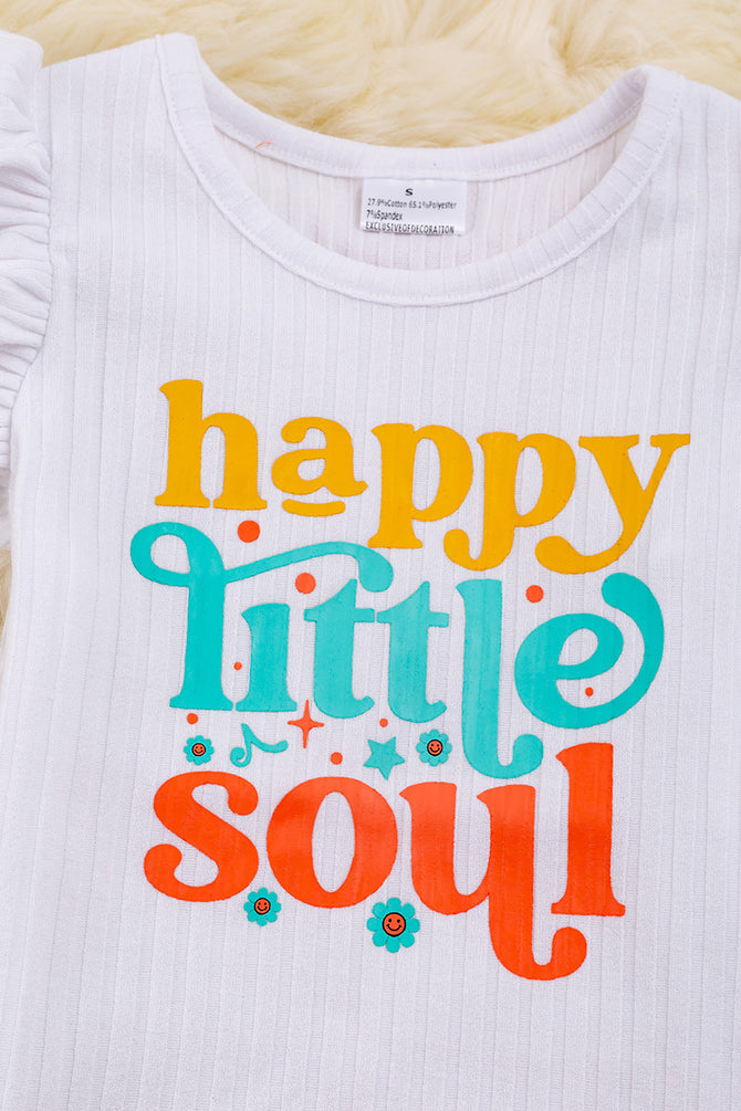 HAPPY SOUL" ANGEL SLEEVE TOP & ORANGE SHORTS WITH RUFFLE HEM