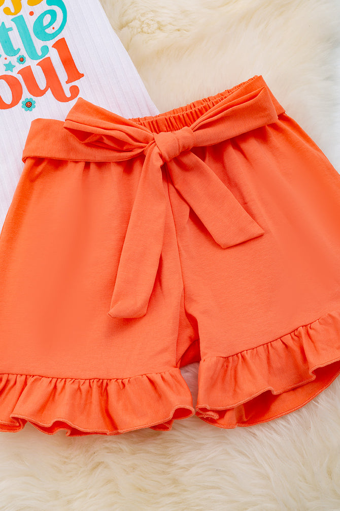 HAPPY SOUL" ANGEL SLEEVE TOP & ORANGE SHORTS WITH RUFFLE HEM