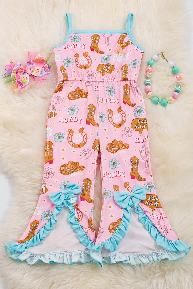 HOWDY" COWGIRL ROMPER WITH BOW DETAIL