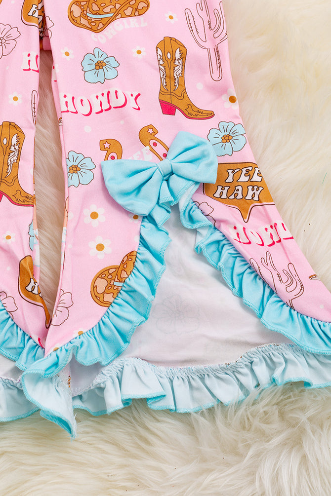 HOWDY" COWGIRL ROMPER WITH BOW DETAIL